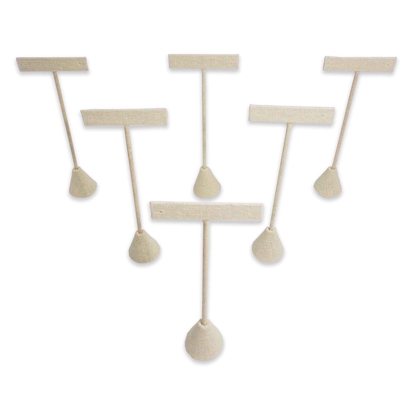 N'ice Packaging - 6 Qty Beige Linen 6.75" High Free-Standing Earring T-Stand Display, T Shape Holder for Tradeshow, Home Business, Promotion, or just…