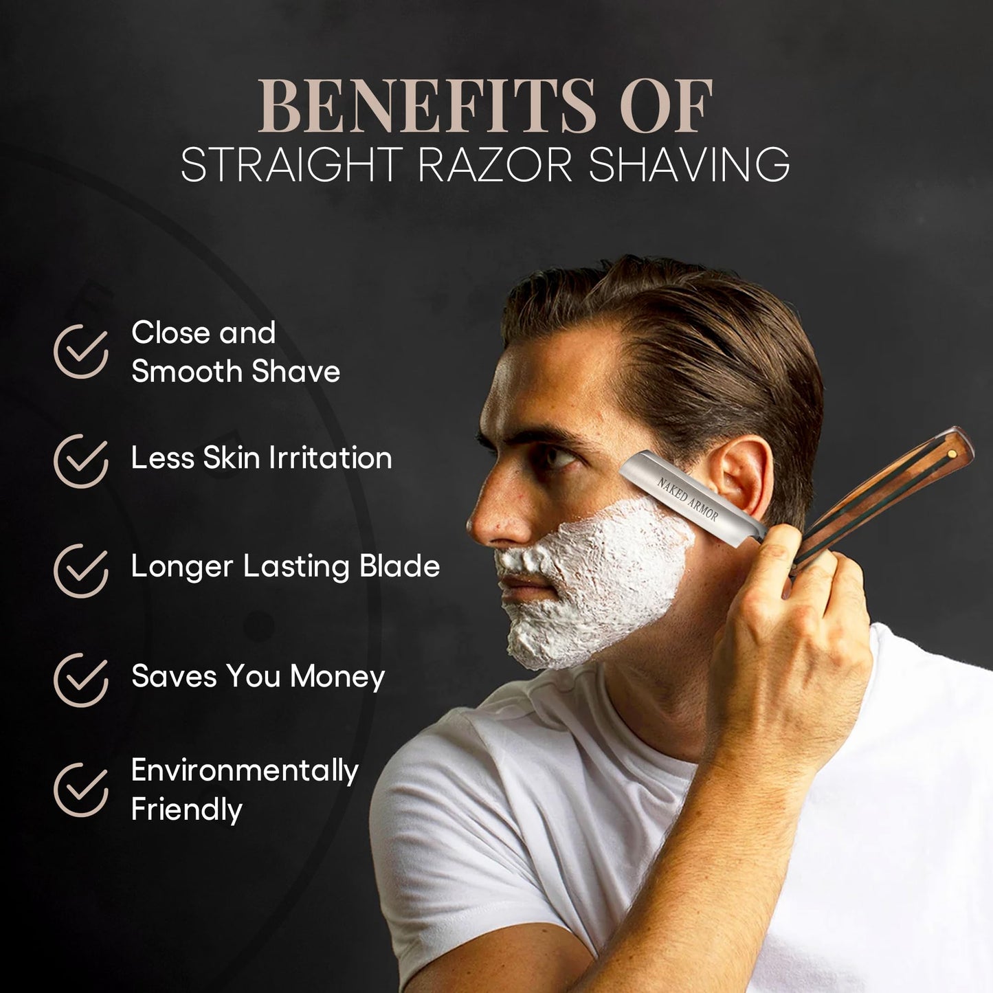 Naked Armor Lac Straight Razor - Shave Ready 7/8" Spike Nose Japanese Steel Straight Razors for Men with Sandalwood Scale, Case Included, Close Shave Beauty and Personal Care Naked Armor