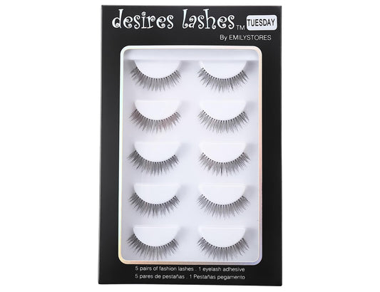 DESIRES LASHES False Eyelash Natural Wispy Fluffy Strip Style Asian Japanese Korean Clear Band Eye Lash 5 Pairs (02 Tuesday)