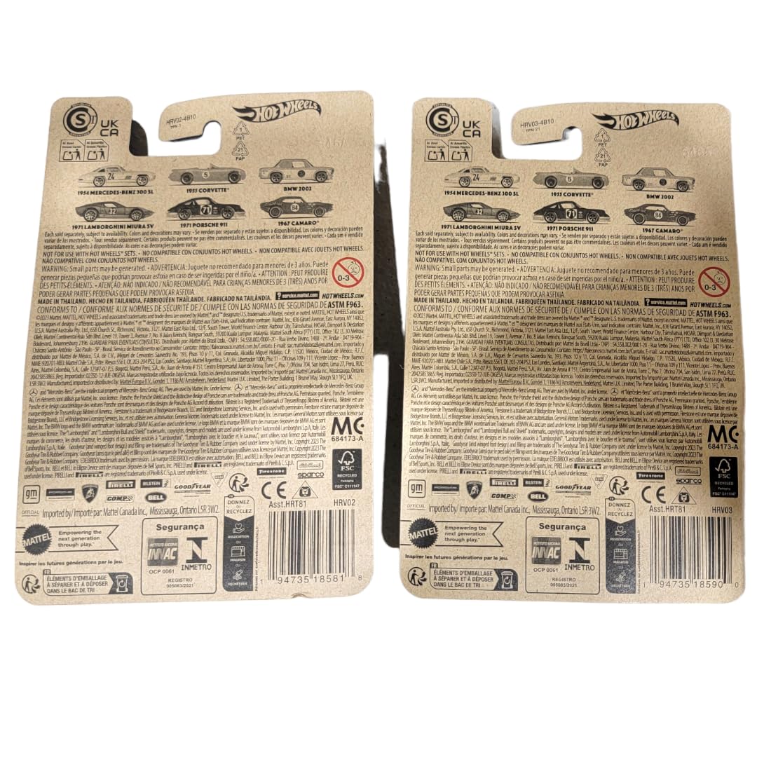 Hot Wheels 2024 Vintage Racing Club - Bundle of 2 (HRT81‑956A) | BMW 2002 & Lamborghini Miura SV | 1:64 Die‑Cast Collector Cars - Ages 3+