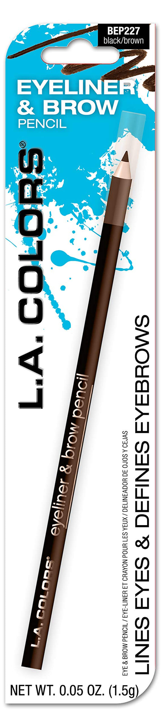 L.A. COLORS 7" Eyeliner & Brow Pencil (carded), Black/Brown CBEP227