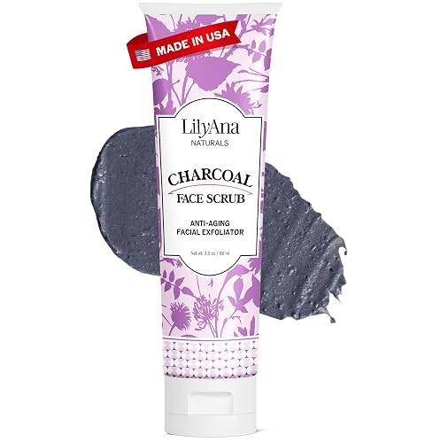 LilyAna Naturals Charcoal Face Scrub - Facial Exfoliator - Microdermabrasion Scrub - Facial Skin Care Products for Women and Men - Lavender and Tea