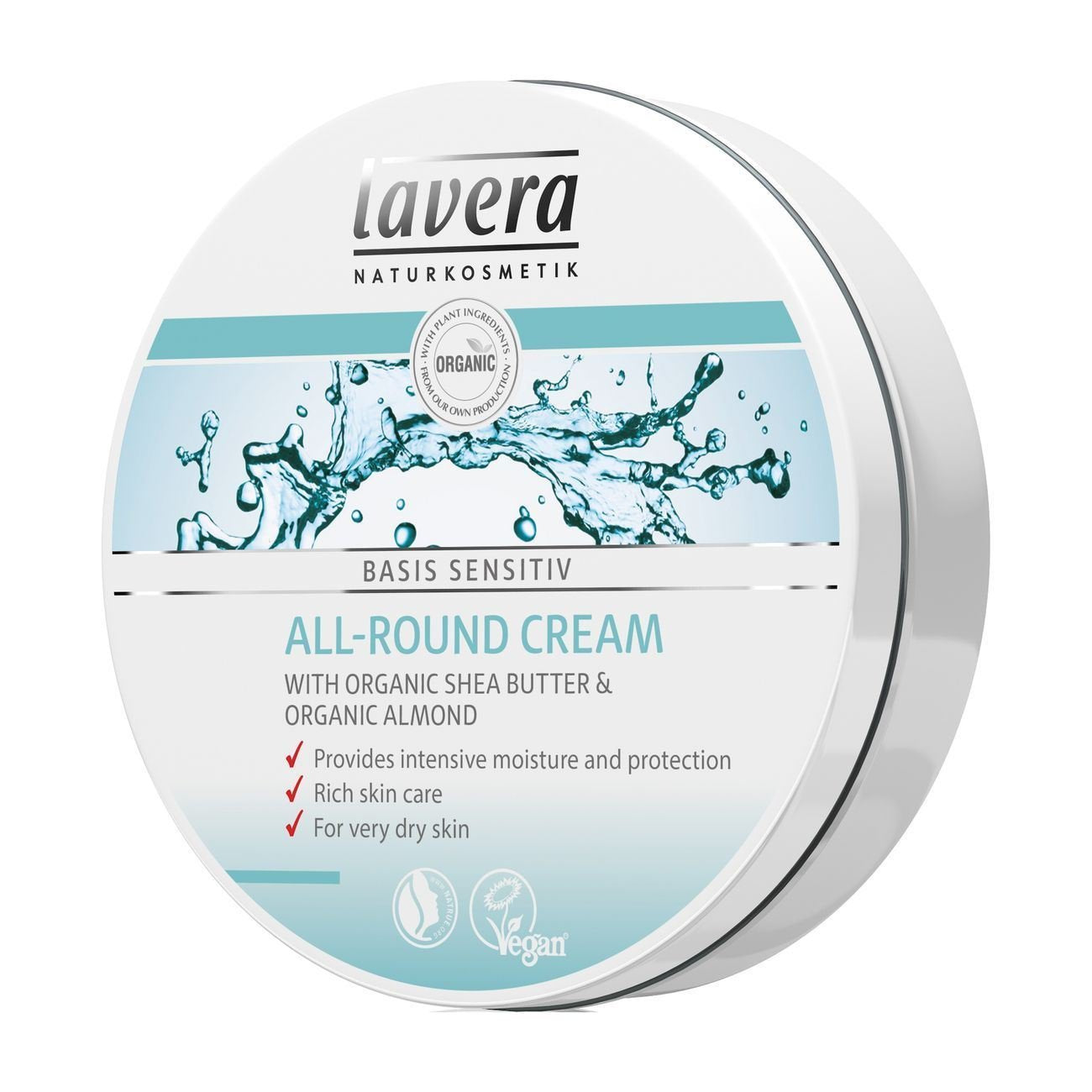 lavera Basis Sensitive All Purpose Cream - Body Cream with Aloe Vera & Almond Oil - Intensive Care for Dry Skin - Moisturizing Face Cream - PETA