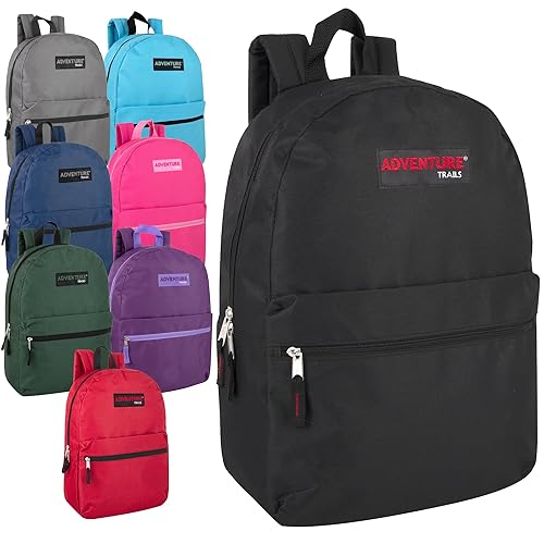 Adventure Trails Bulk Backpacks Classic 17 Inch Backpacks for Boys and Girls - Case Pack of 24 Wholesale Backpacks in Bulk for Kids, School, Adults