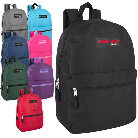 Adventure Trails Bulk Backpacks Classic 17 Inch Backpacks for Boys and Girls - Case Pack of 24 Wholesale Backpacks in Bulk for Kids, School, Adults