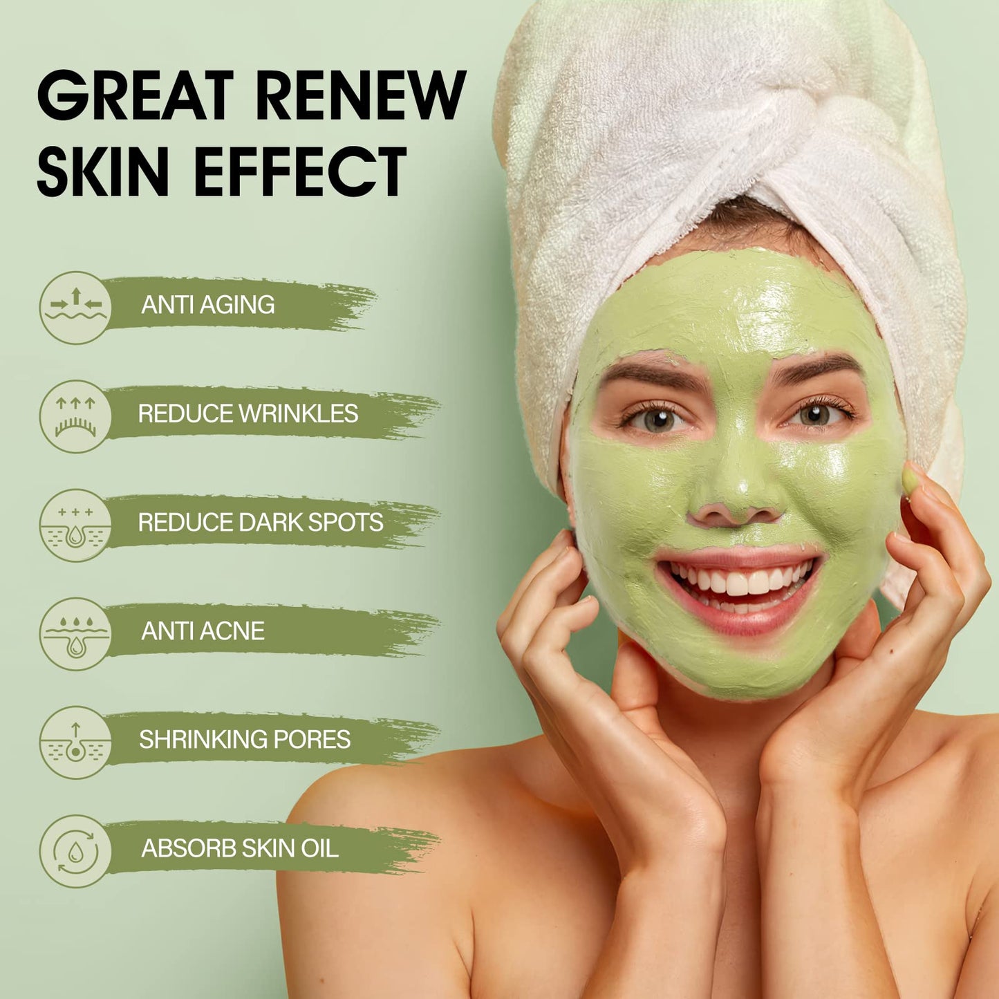 SHVYOG Green Tea Face Mask, Antioxidant Green Tea Clay Mask with Volcanic Mud, Deep Cleansing & Moisturizing & Hydrating Clay Facial Mask for Pores Beauty and Personal Care SHVYOG