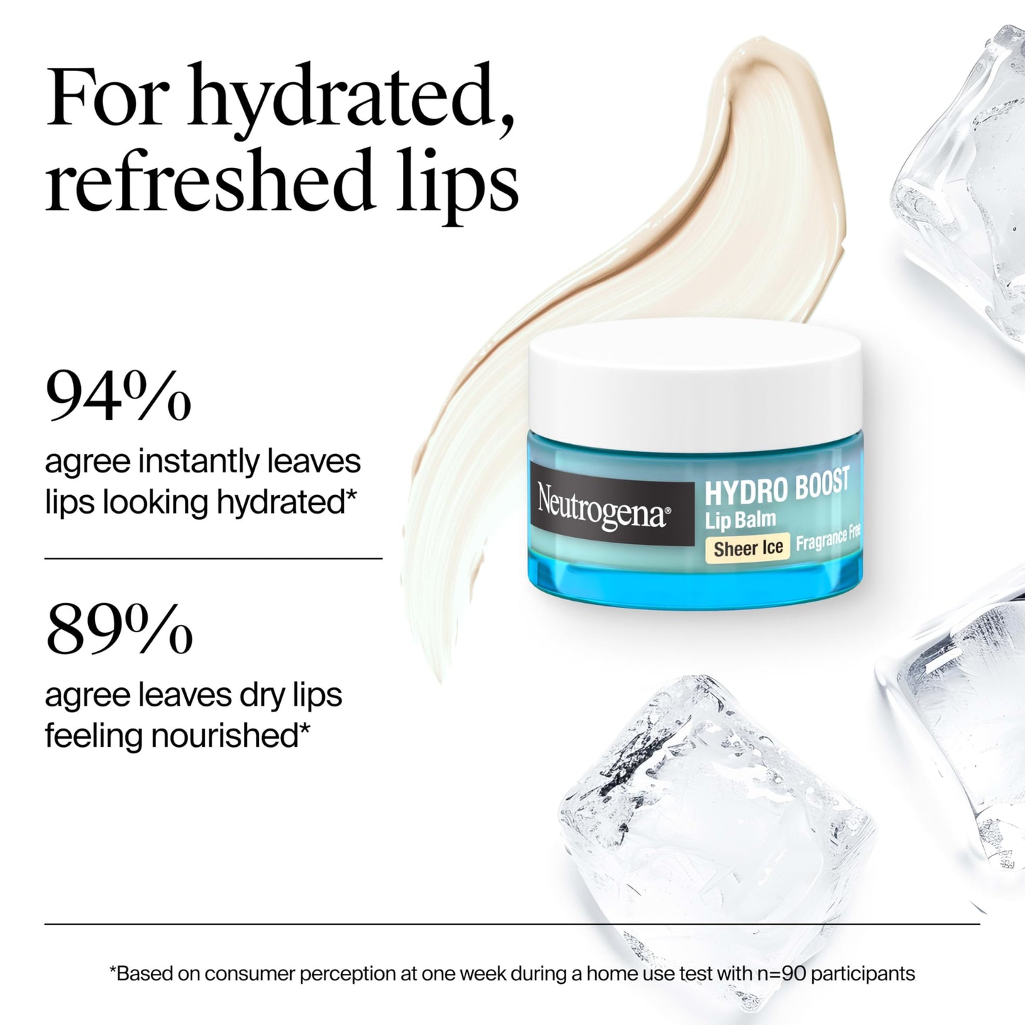 Neutrogena Hydro Boost Hyaluronic Acid, Unscented Lip Balm Leaves Lips Feeling Hydrated, Sheer Ice Nude Lip Balm with a Sweet Sugar Flavor, Fragrance
