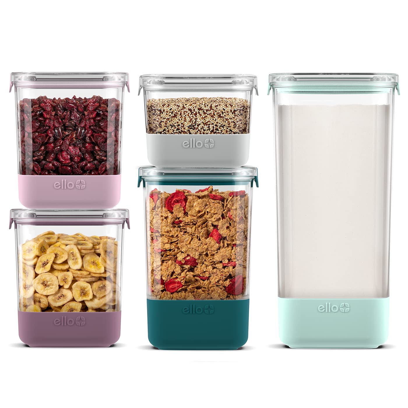 Ello Airtight Food Storage Plastic Canisters with Non-Slip Base Locking Lids and Labels for Kitchen and Pantry Organization Perfect for Sugar…