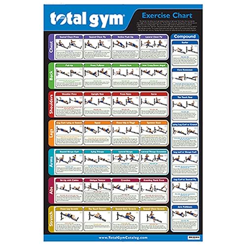 Total Gym 24" x 36" Exercise Chart Poster with 35 Workouts in Multiple Categories, Quick Guidance and Reference Wall Sign and Decor, Black, 1-Pack