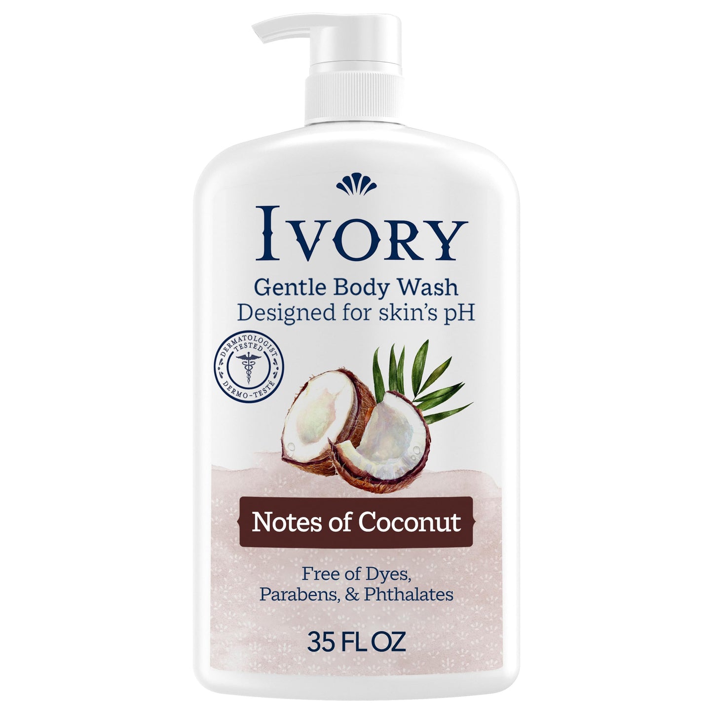 Ivory Body Wash, Designed for the Whole Family, Gentle Formula, Free of Dyes Heavy Perfumes Parabens Phthalates & Silicones, Coconut Scent, 35 oz