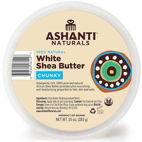 Ashanti Naturals White Chunky Raw Shea Butter | Unrefined African Shea Butter from Ghana | 100% Natural Moisturizer, No Additives - 10 oz