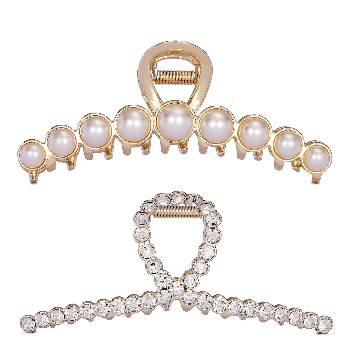 Rhinestone Hair Claw Clips, 4.4 Inch Vintage Metal Imitation Pearl Hair Jaw Clip for Women, Non Slip Hair Clamp Fashion Wedding Party Accessories
