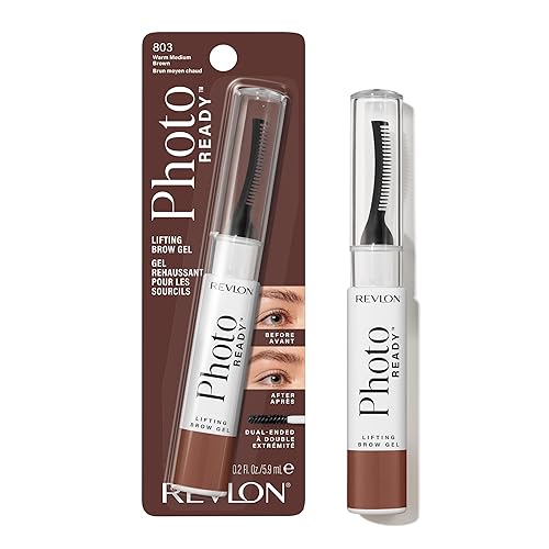 Revlon PhotoReady Lifting Brow Gel, Tinted Eyebrow Lamination with Spoolie Brush, Conditions, Shapes & Defines, 803 Warm Medium Brown, 0.23 fl oz