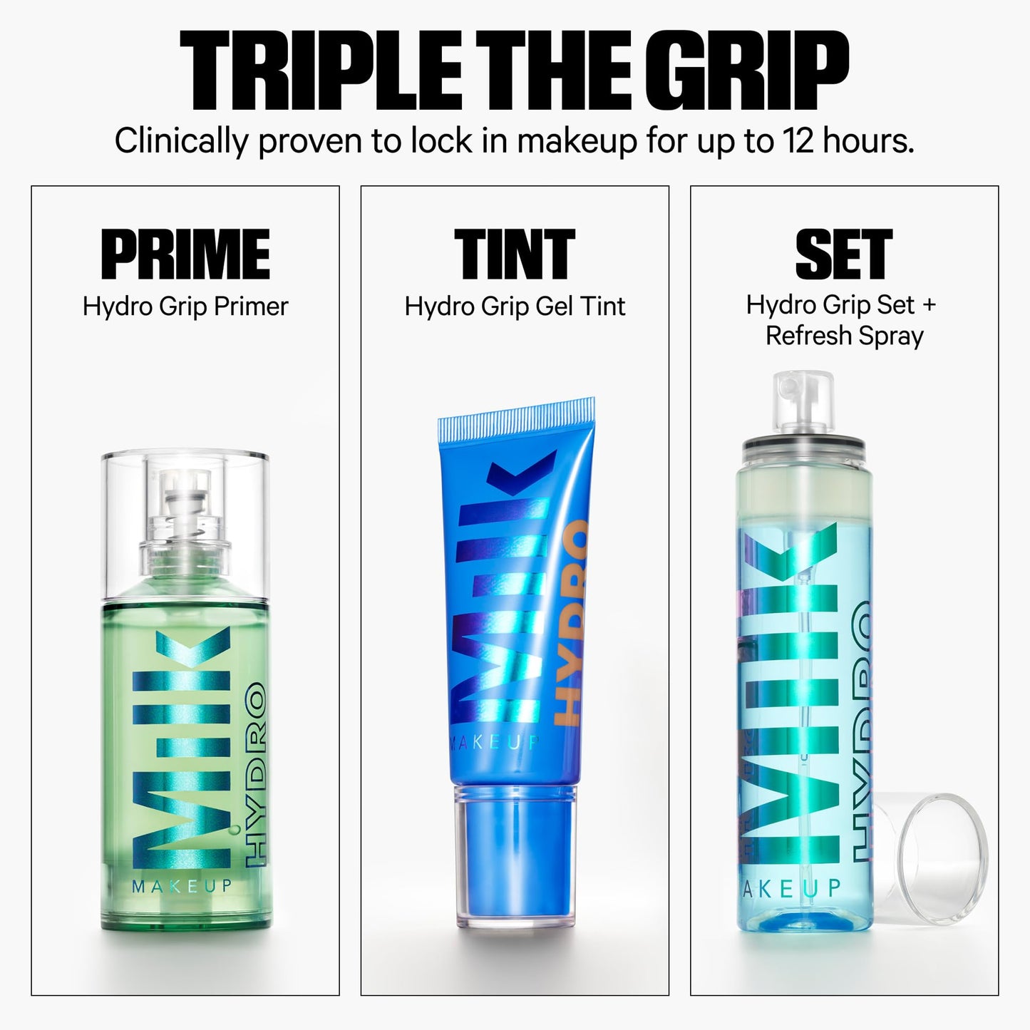 Milk Makeup Hydro Grip Set + Refresh Spray with Hyaluronic Acid - Sets Makeup + Hydrates Skin for Up to 12 Hours - Long-Lasting, Alcohol-Free Facial Beauty and Personal Care Milk Makeup