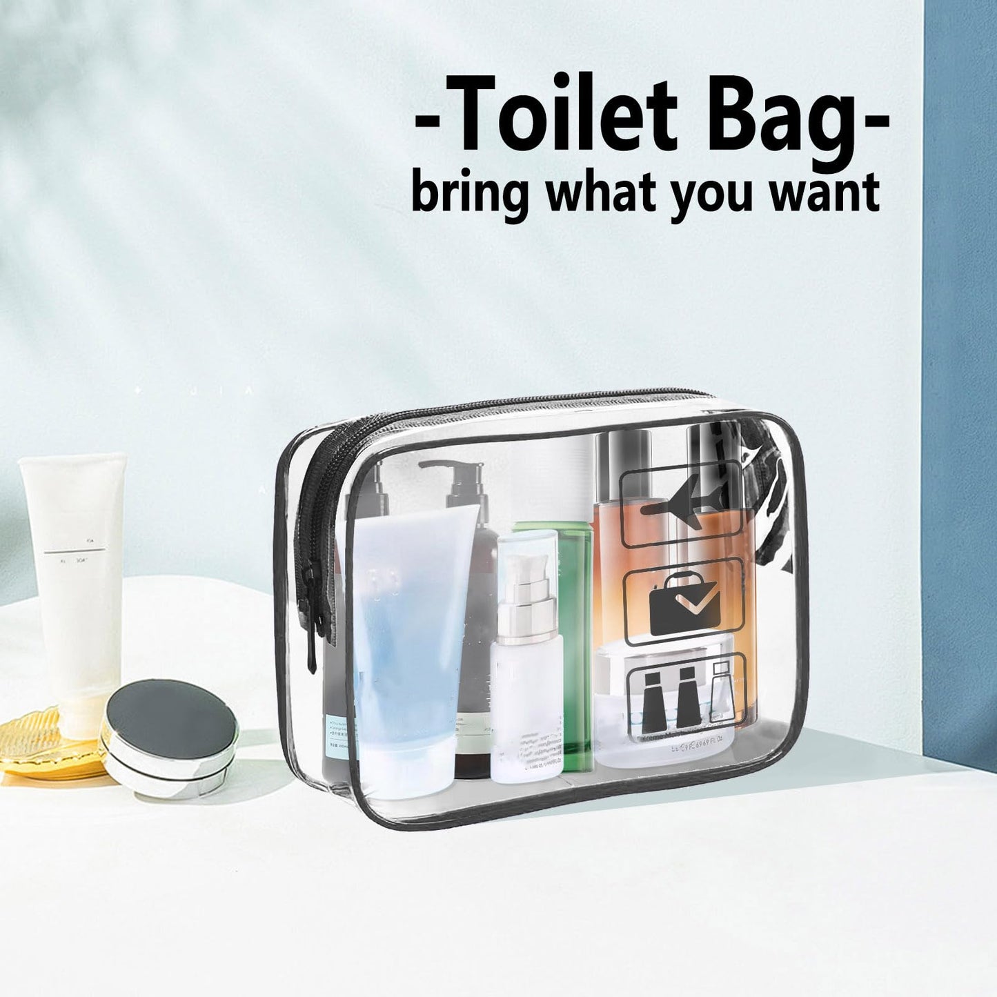 TREALDATE TSA Approved Toiletry Bag 3Pcs - 3 Pack Clear Travel Bags for Toiletries, Carry on Airport Airline Compliant Bag,Makeup Bags Clear Toiletry Beauty and Personal Care TREALDATE