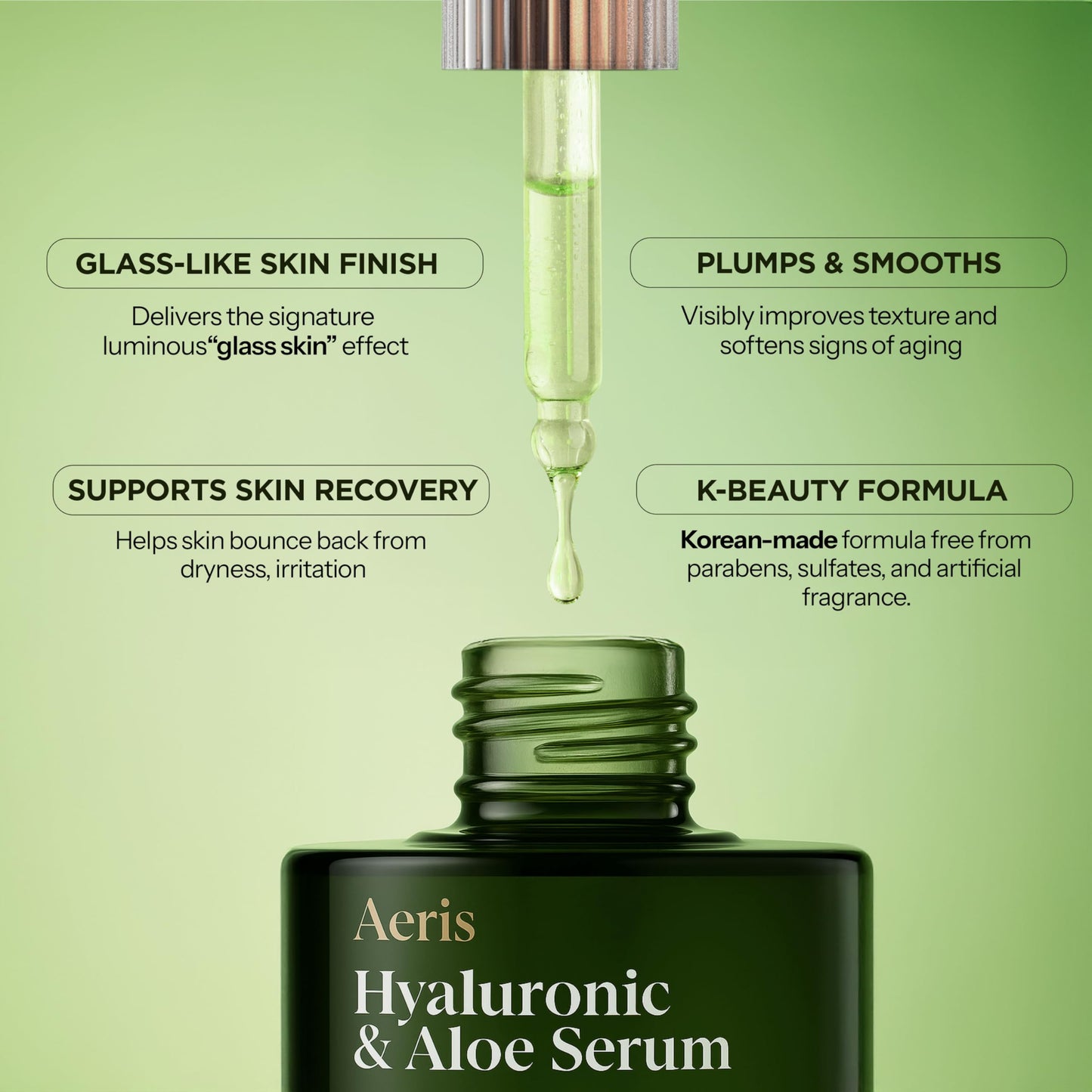 Aeris Hyaluronic Acid Serum for Face with Aloe - Ultra Hydrating & Soothing Formula For Dry, Sensitive Skin - Dermatologist Tested, Anti-Aging, Korean