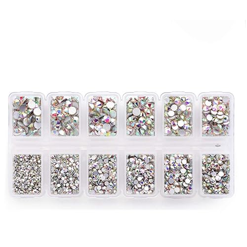 Zealer 1800pcs Crystals AB Nail Art Rhinestones Round Beads Top Grade Flatback Glass Charms Gems Stones for Nails Decoration Crafts Eye Makeup Clothes