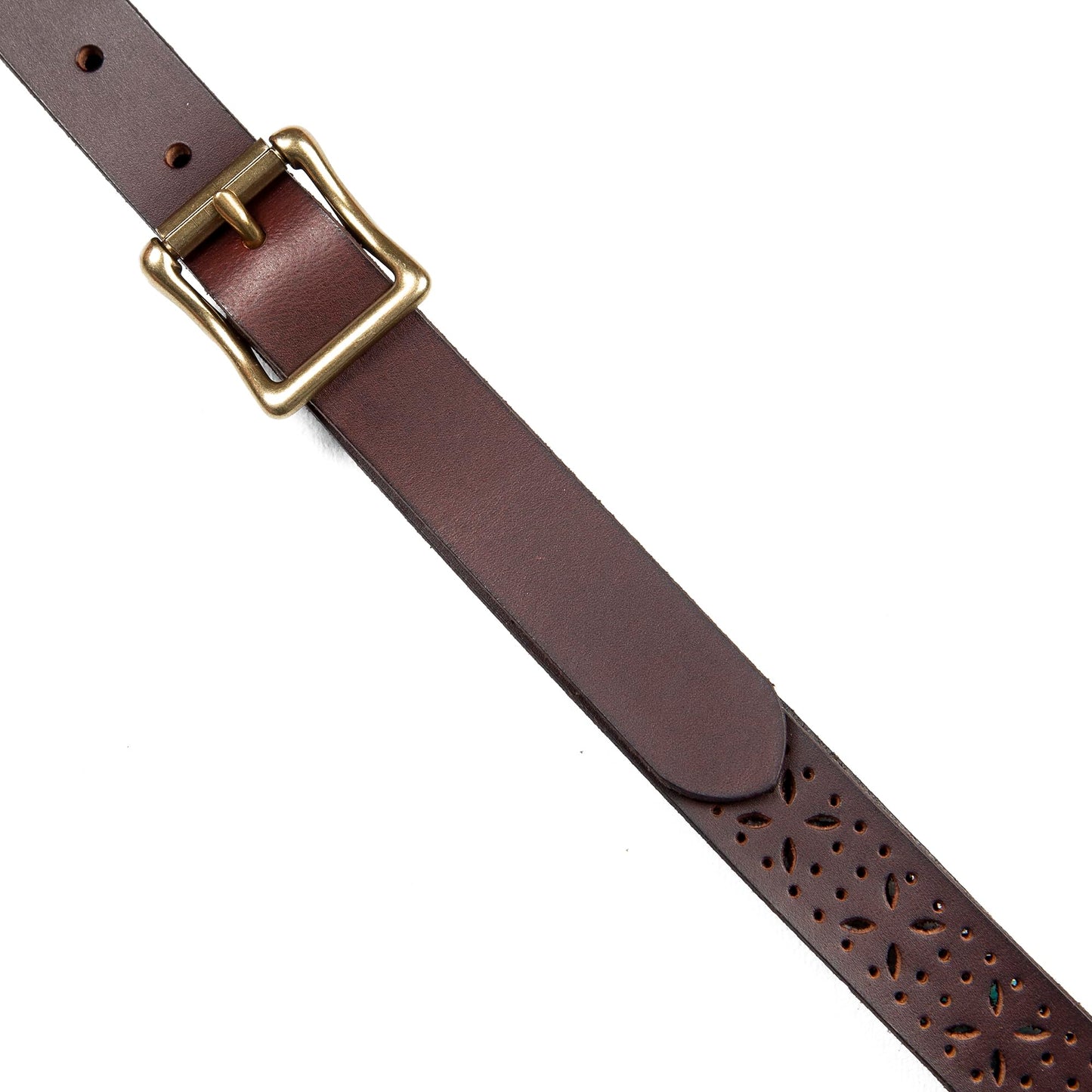 Eddie Bauer Women's Casual Leather Belts with Durable Metal Buckle, Perforated Pattern - Brown, Large