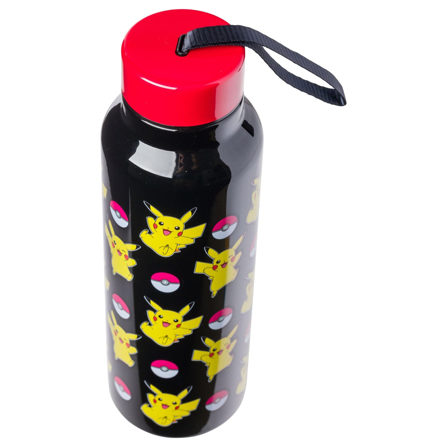 Silver Buffalo Pokemon Ball and Pikachu Stainless Steel Water Bottle with Strap, 27 Ounces