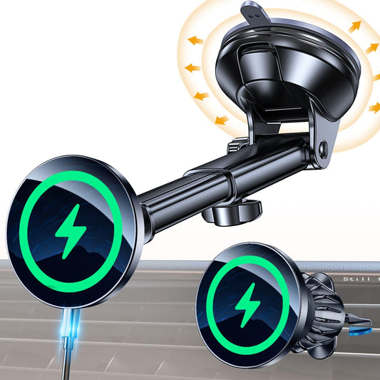 Coolpow for MagSafe Car Mount Charger【Ultra Magnet】Magnetic Phone Holders for Your Car Charger【Windshield+Vent+Dash】Magnetic Wireless Car Phone…