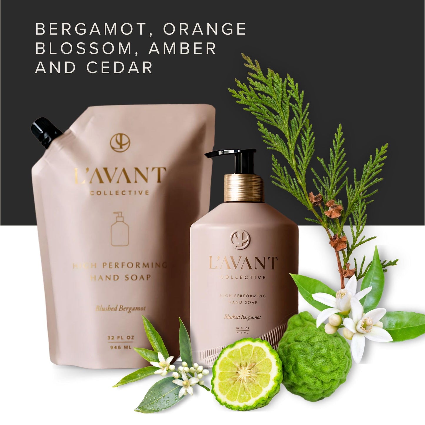 L'AVANT Collective Natural Luxury Hand Soap | Plant-Based, Non-Toxic & Moisturizing, Safe for Kids & Pets, Refillable Glass Bottle with Pump, 16 Fl