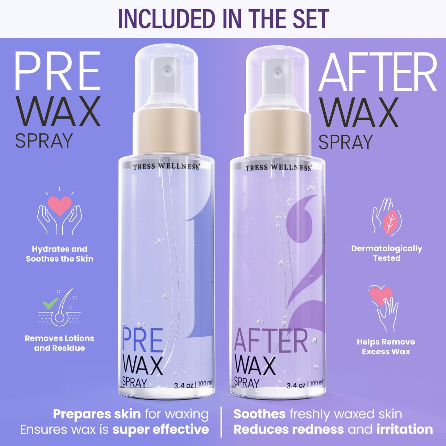 Tress Wellness Pre-Wax Cleanser, Spray and Treatment, After-Wax Oil and Care, Skin Wax Remover Beauty and Personal Care Tress Wellness
