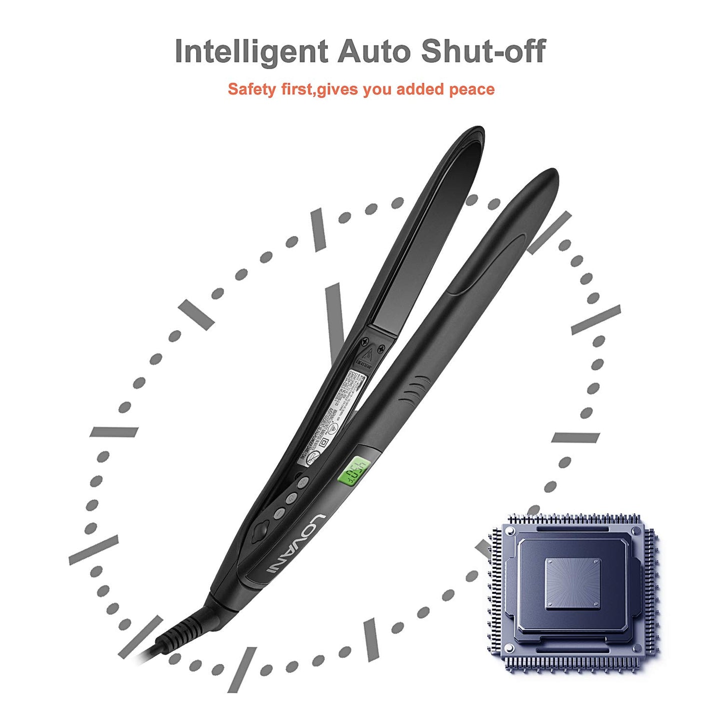 LOVANI Titanium Flat Iron, 450F High Heat Hair Straightener with Digital LCD, Dual Voltage, Auto Shut Off, Heat Resistant Bag, Glove and 2 Hair Clips