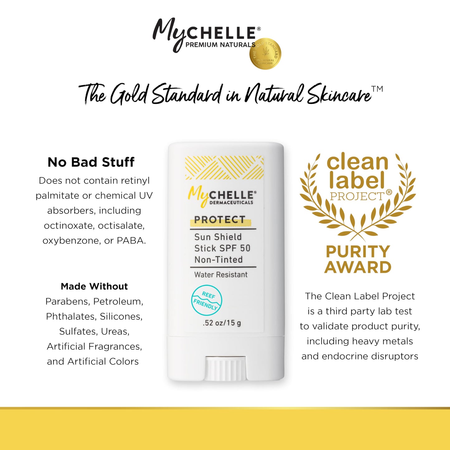 Mychelle Dermaceuticals Sun Shield Stick Spf 50 Non-Tinted - Natural Liquid Zinc Sunscreen Vitamin E and Jojoba - Water Resistant up to 80 Minutes