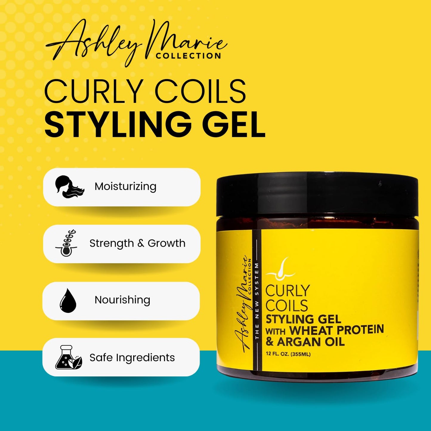 The Hair Diagram - Ashley Marie Curly Coils Styling Gel with Wheat Protein & Argan Oil - Nourishing Natural Ingredients - Moisturizing Gel For Curly
