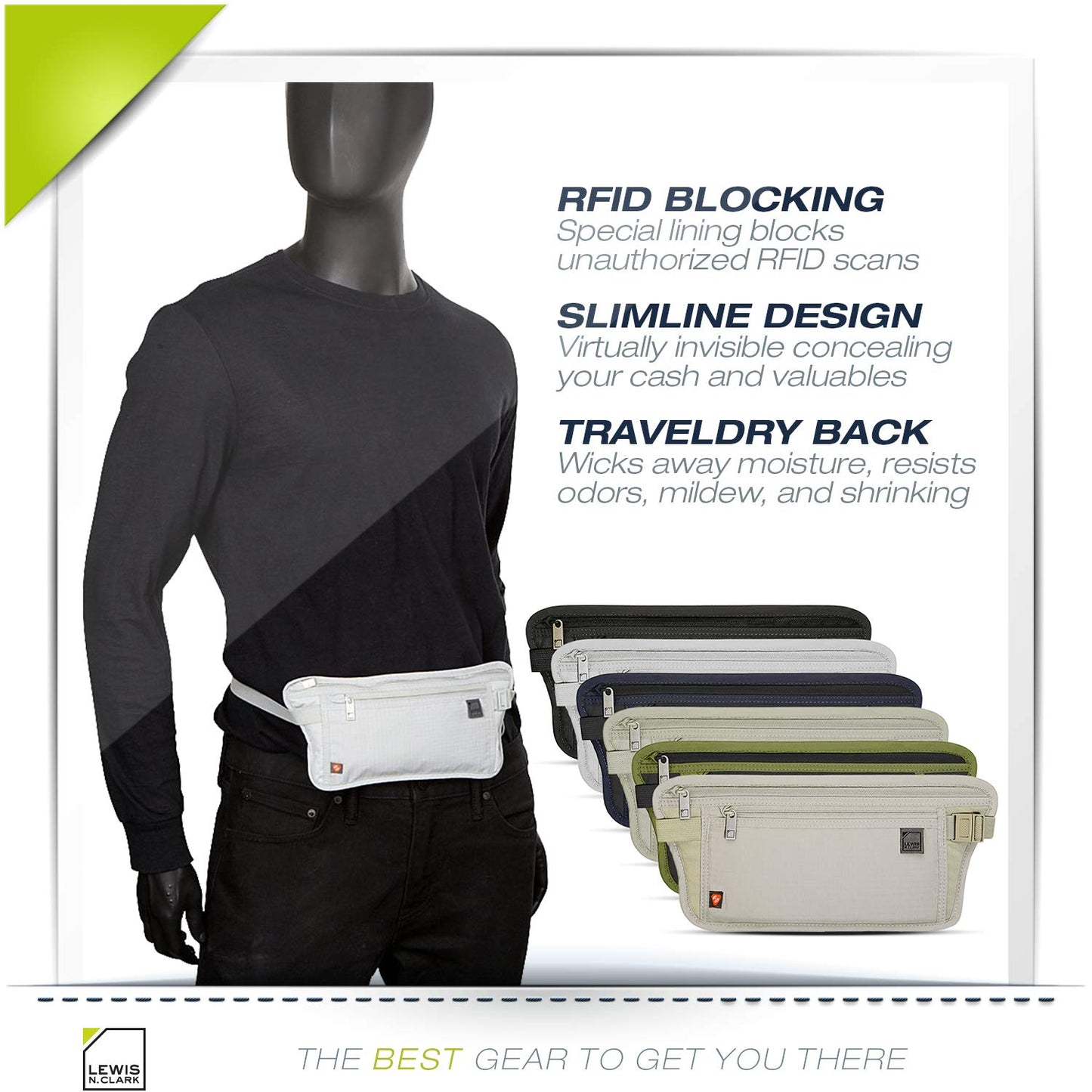 Lewis N. Clark RFID Blocking Money Belt – Travel Pouch & Passport Holder for Women & Men, Secure ID & Credit Card Case, Taupe