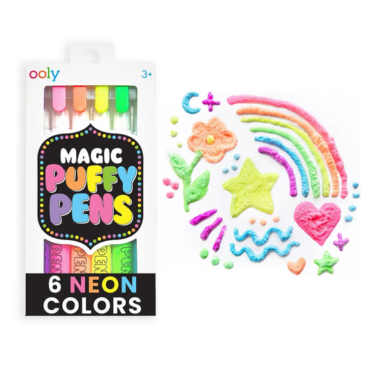 Ooly Puffy Paint Neon Gel Pens Set of 6, 3D Foam Texture Painting Magic Puffy Pen, Creative and Fun Pens for Kids Arts and Crafts Drawing Supplies