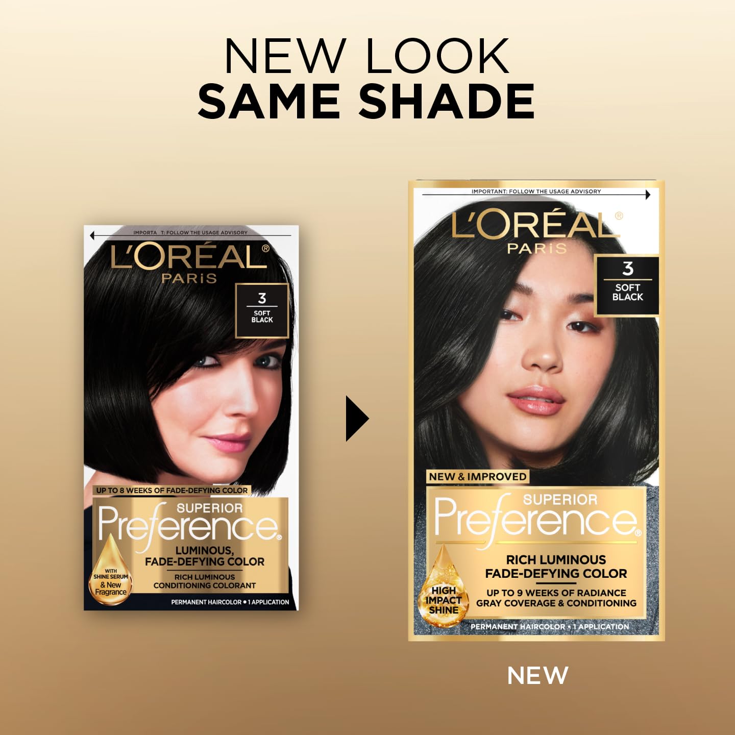 L'Oréal Paris Superior Preference Luminous Fade-Defying Permanent Hair Color, Hair Dye For Up to 9 Weeks of Radiance, Soft Black 3, 1 Hair Dye Kit