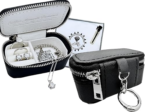 CMD Travel Jewelry Box Case Holder with Secure Keychain, Mini Portable Ring Holder for Gym, Travel Jewelry Storage with Zipper Closure, Earring…