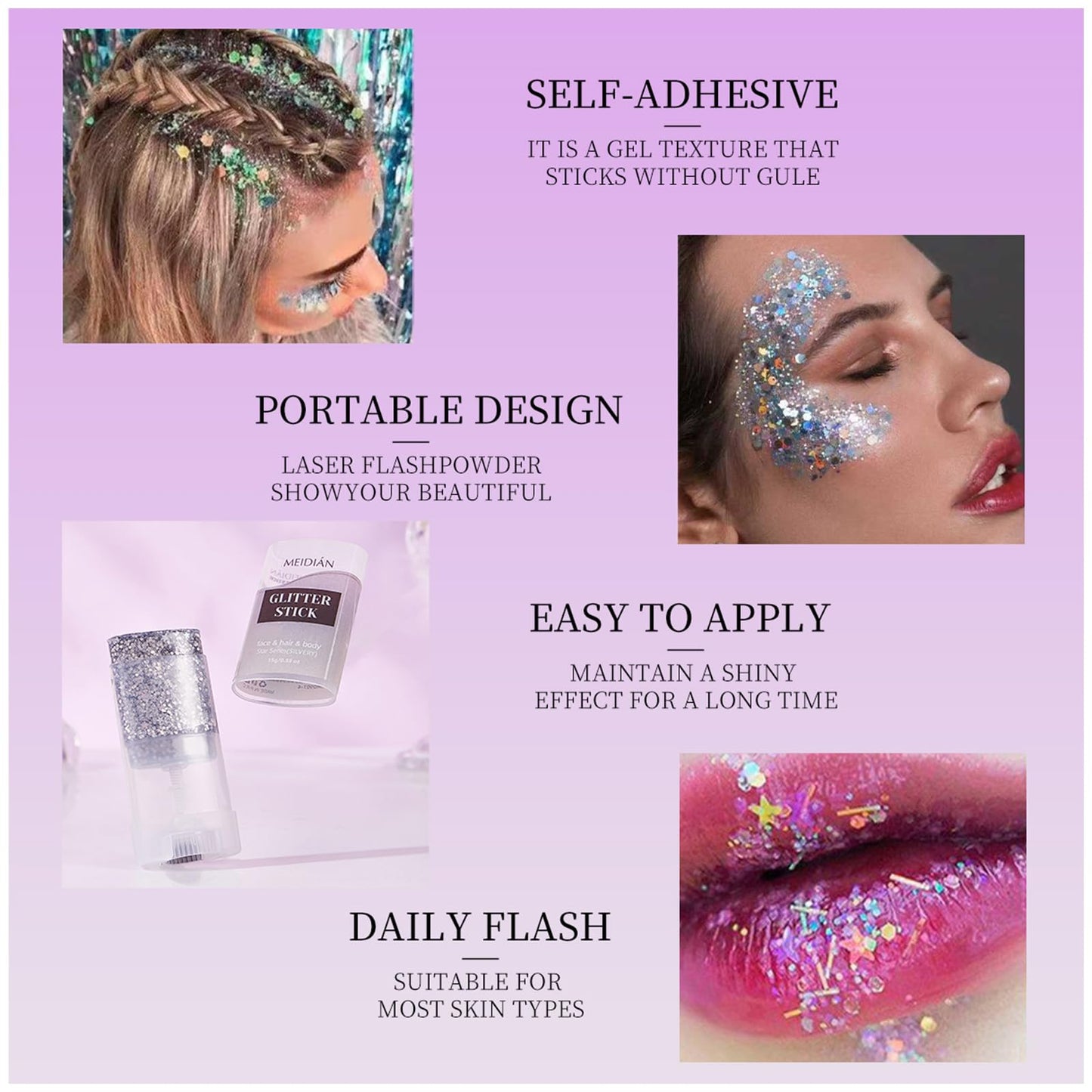 Silver Body Glitter Stick Sparkle Body Glitter for Women Glitter Face Paint for Party Festival Accessories Glitter