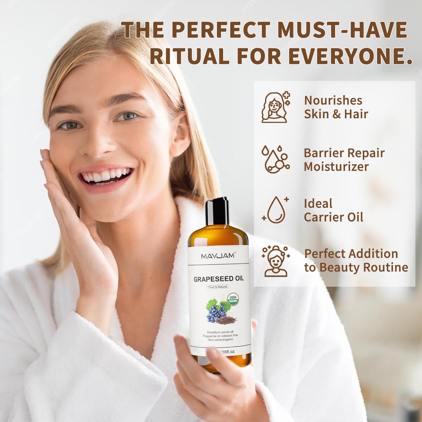 MAYJAM Organic Grapeseed Oil for Skin & Hair Care, USDA Certified, 16 Fl oz Beauty and Personal Care MAYJAM
