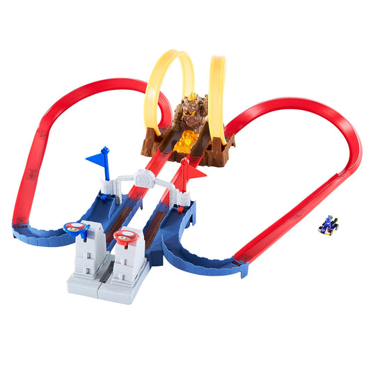 Hot Wheels Mario Kart Bowser’s Castle Chaos Modular Track with Side by Side Racing Lap Flags and Bowser Figure Connects to Other Sets Gift idea…