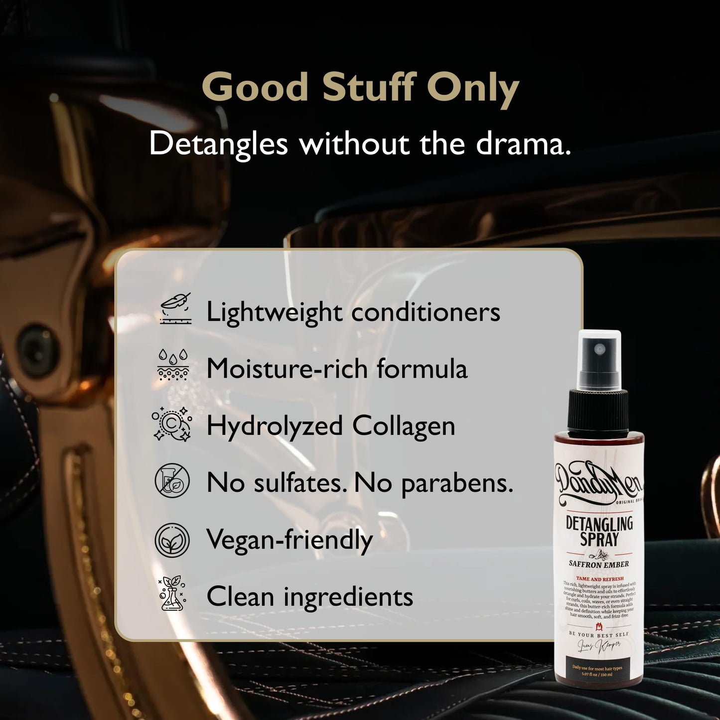 DandyMen Detangling Spray for Men - Leave-In for Curly, Wavy & Textured Hair - Softens & Smooths - 5.7 oz