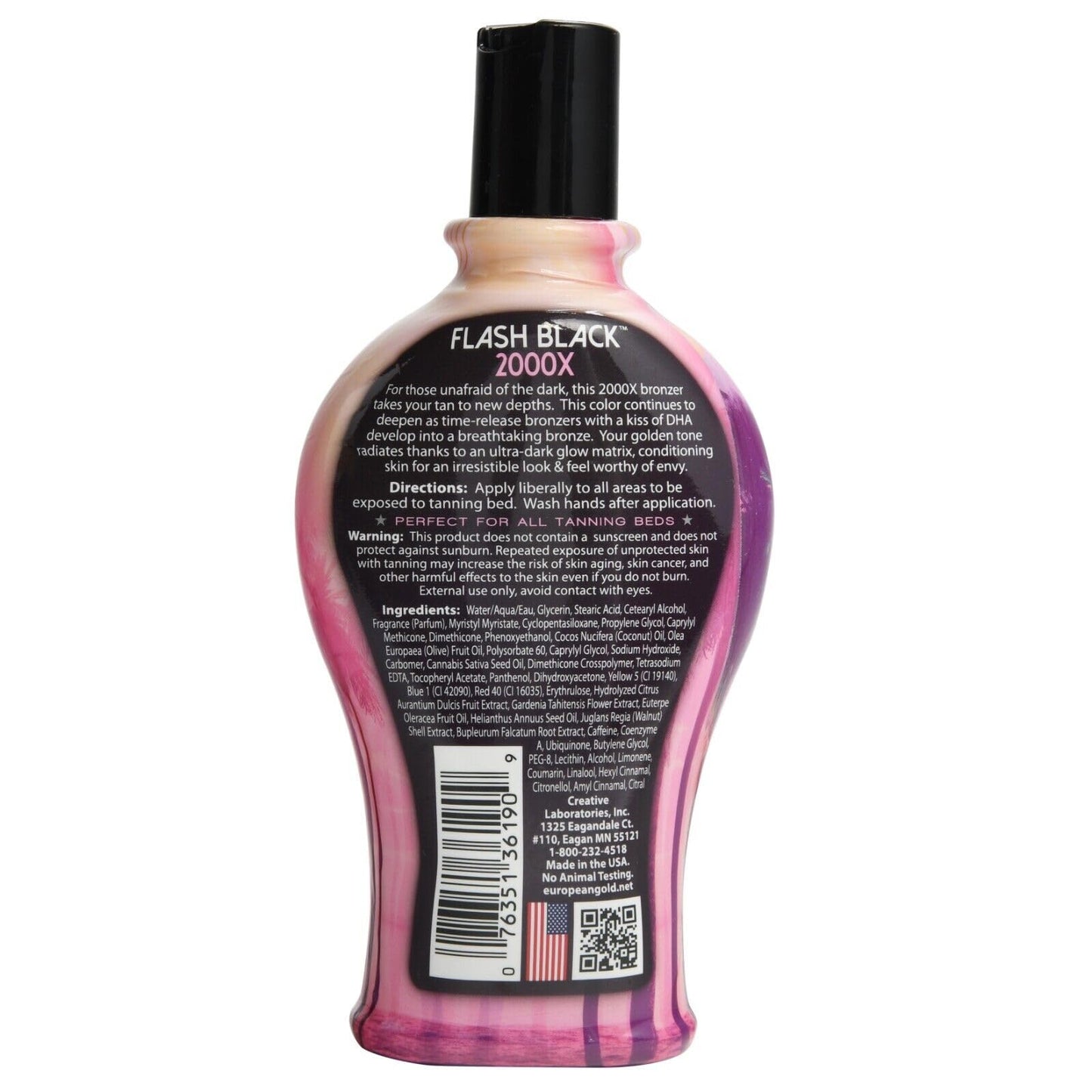 European Gold Flash Black 2000X Indoor Tanning Lotion with Advanced Time-Release DHA Bronzers, Skin Conditioning Complex, and Ultra-Dark Color