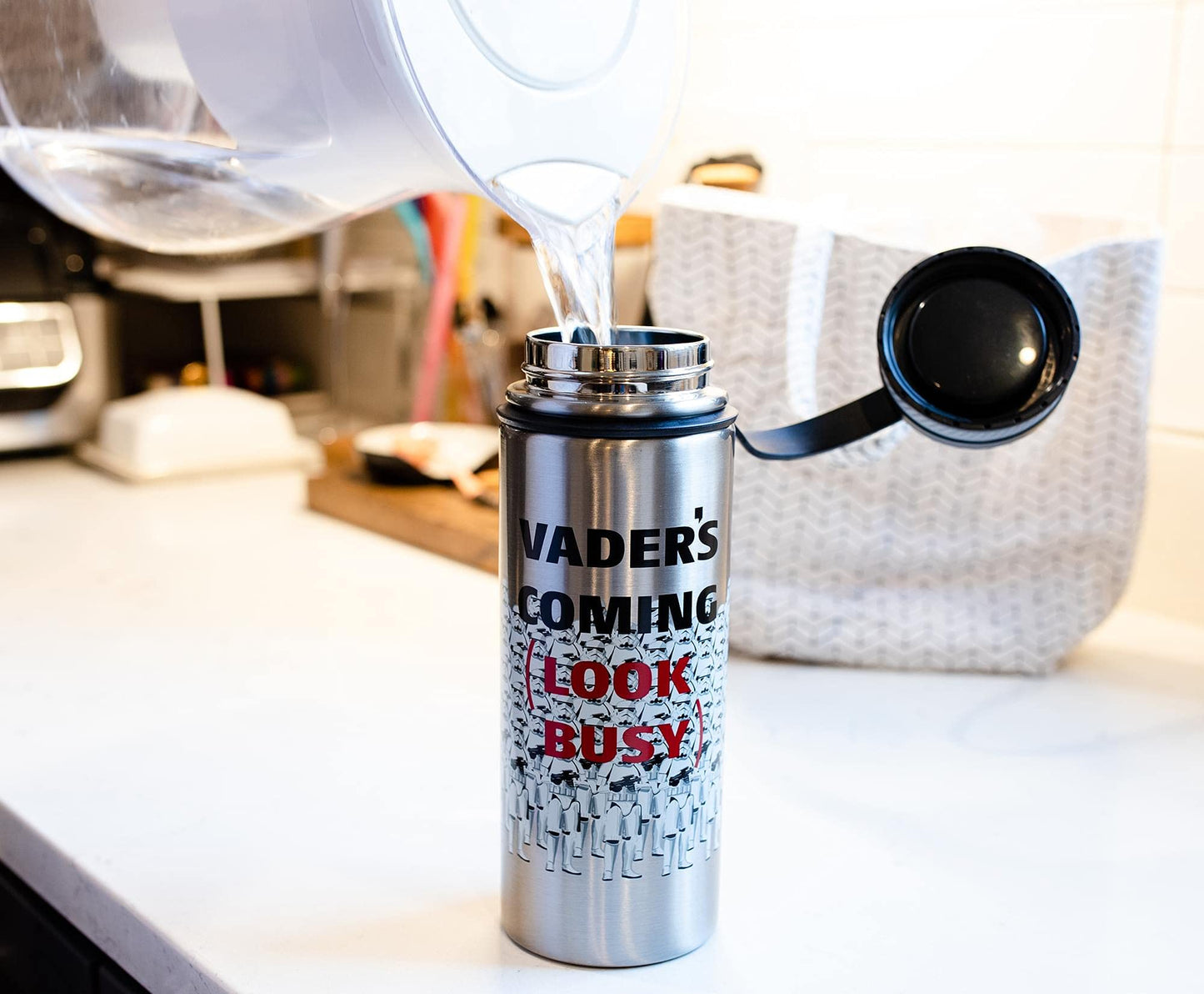 Star Wars Stormtroopers "Darth Vader's Coming, Look Busy" Stainless Steel Canteen Water Bottle| BPA-Free Sports Water Bottle Jug With Leakproof Lid…