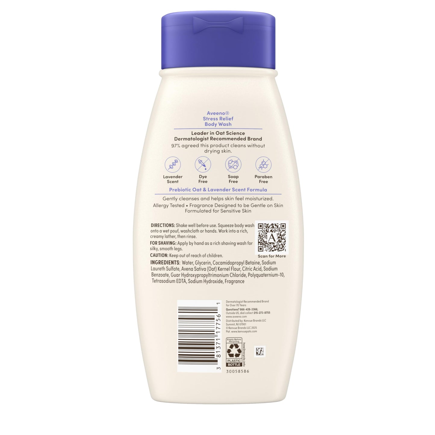 Aveeno Stress Relief Body Wash with Nourishing Oat & Lavender Scent for Sensitive Skin, Gently Cleanses & Helps You Feel Calm & Relaxed in the Shower