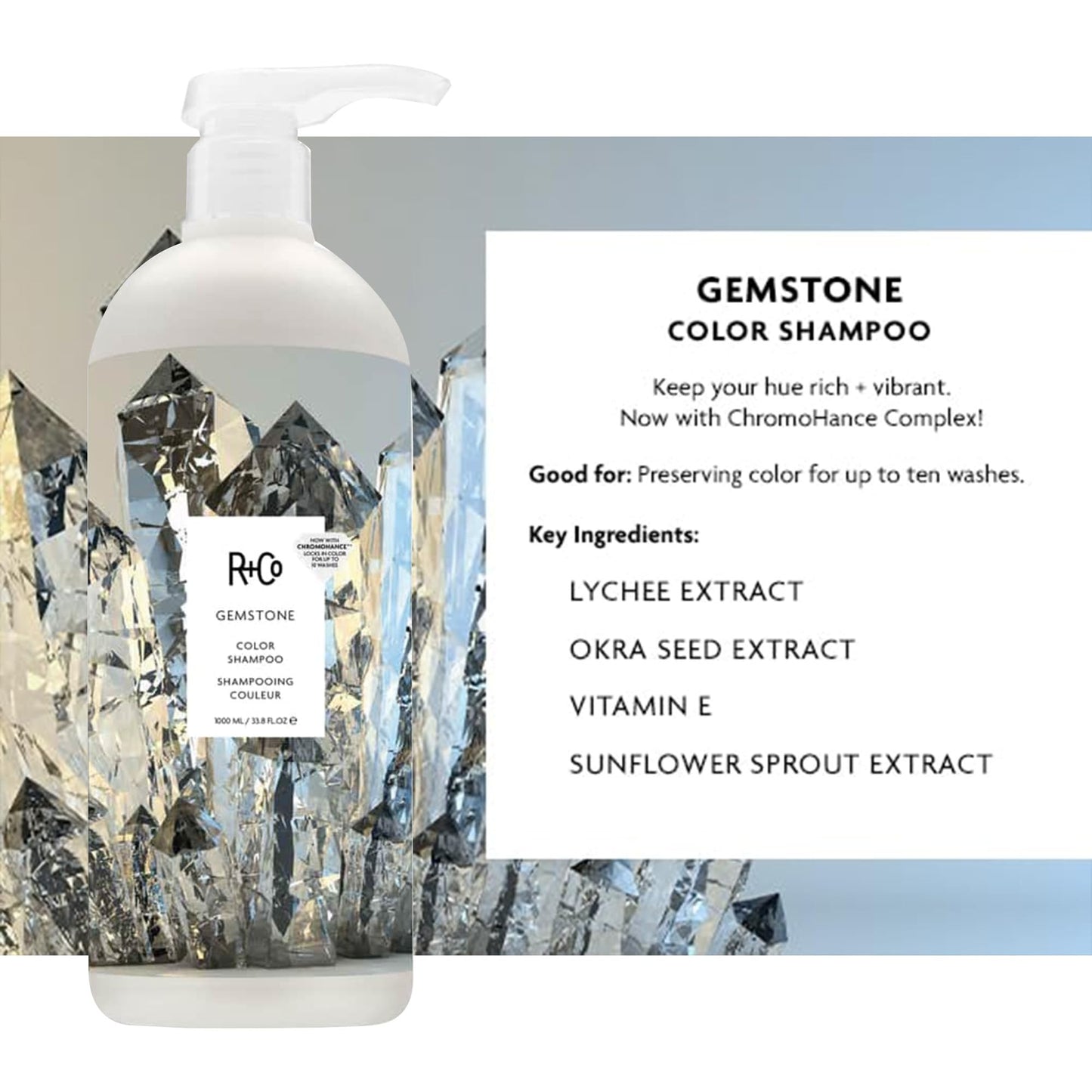 R+Co Gemstone Color Shampoo and Conditioner Liter Set - Color Protection for Vibrant, Fade-Resistant Hair - Hydration, Shine & Sealed Split Ends
