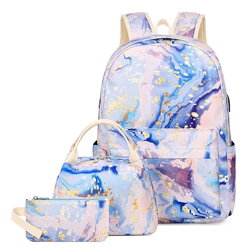 Natayoo Teen Girls School Backpack Kids Bookbag Set with Lunch Box Pencil Case Travel Laptop Backpack Casual Daypacks, Large