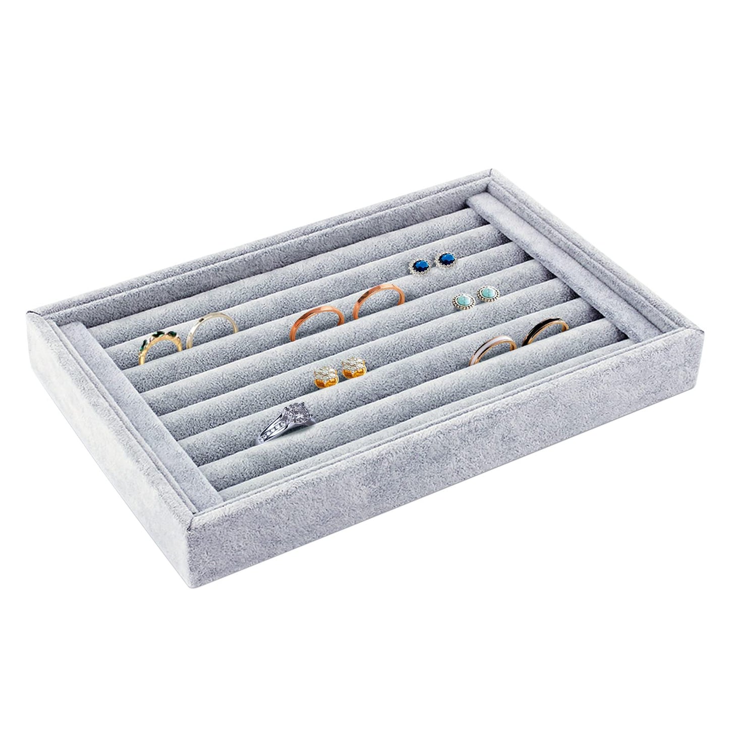Estink Velvet Ring Earrings Display Box, Cufflinks Trays Showcase Display Ring Insert Case Holder Organizer Great for Gifts,Grey