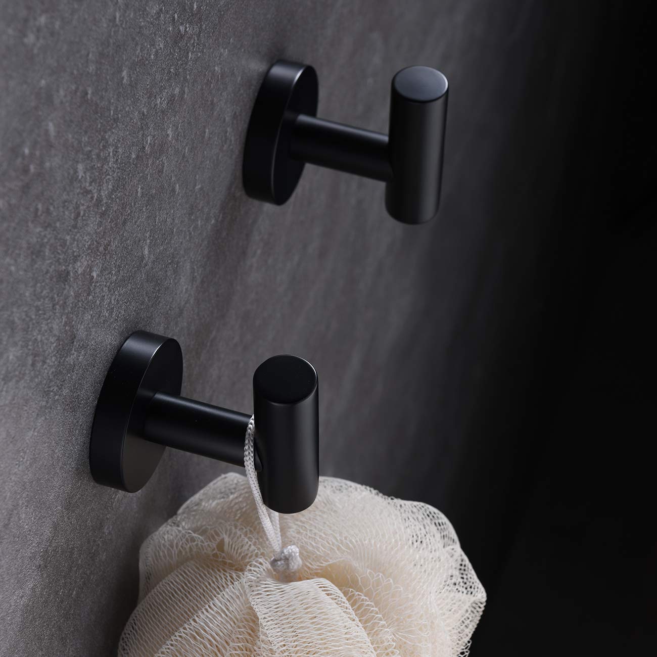 Hoooh Matte Black 4-Piece Bathroom Set, Stainless Steel Wall Mount with 24" Towel Bar, Toilet Paper Holder & 2 Robe Hooks, BS100S4B-BK
