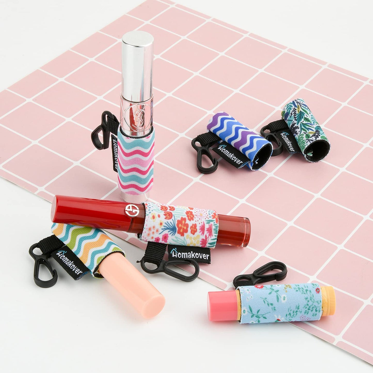 6 Pack Compact Clip-On Lipstick Holder Premium Release Clip Neoprene Sleeve Lip Balm with Clip Fits Most Standard Lip Balm, Large