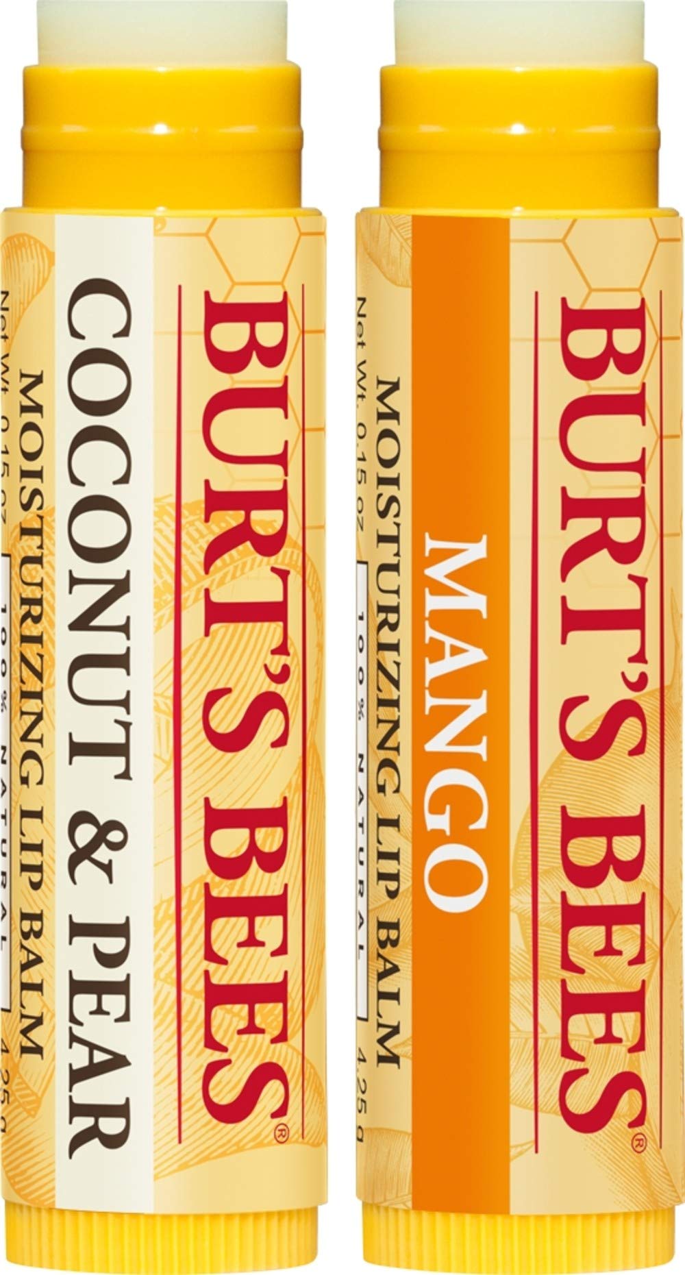 Burt's Bees 100% Natural Moisturizing Lip Balm, Coconut & Pear and Mango with Beeswax & Fruit Extracts - 2 Tubes, 2 Fl OZ