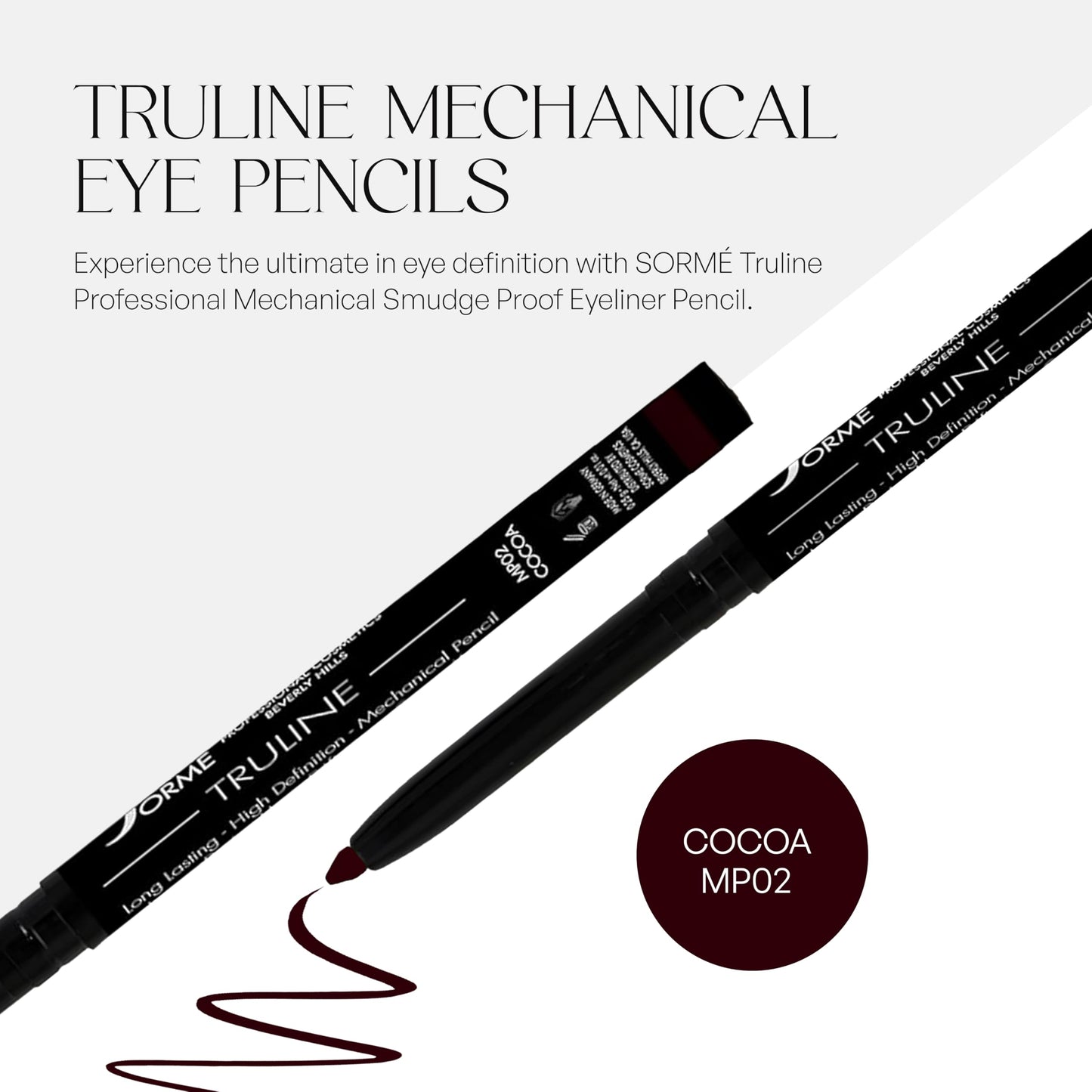 SORMÉ Truline Professional Mechanical Smudge Proof Eyeliner Pencil - Vitamin E Waterproof Gel Formula with Finest Color Pigment & Ultra Creamy