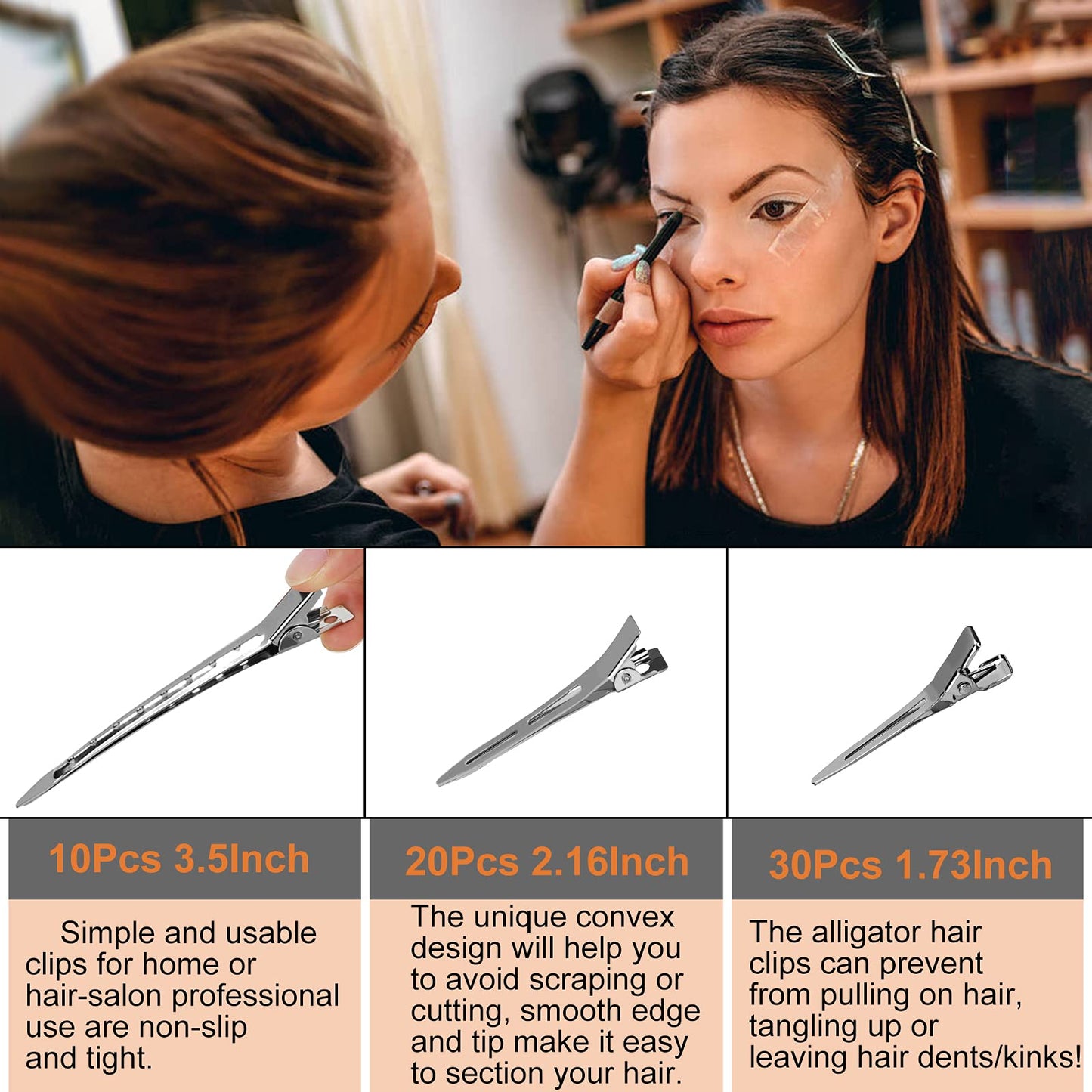 60Pcs Metal Styling Duck Billed Hair Clips, Silver Alligator Roller Clips for Women's Long Hair Styling Sectioning and Pin Curls, Bow DIY, with Case