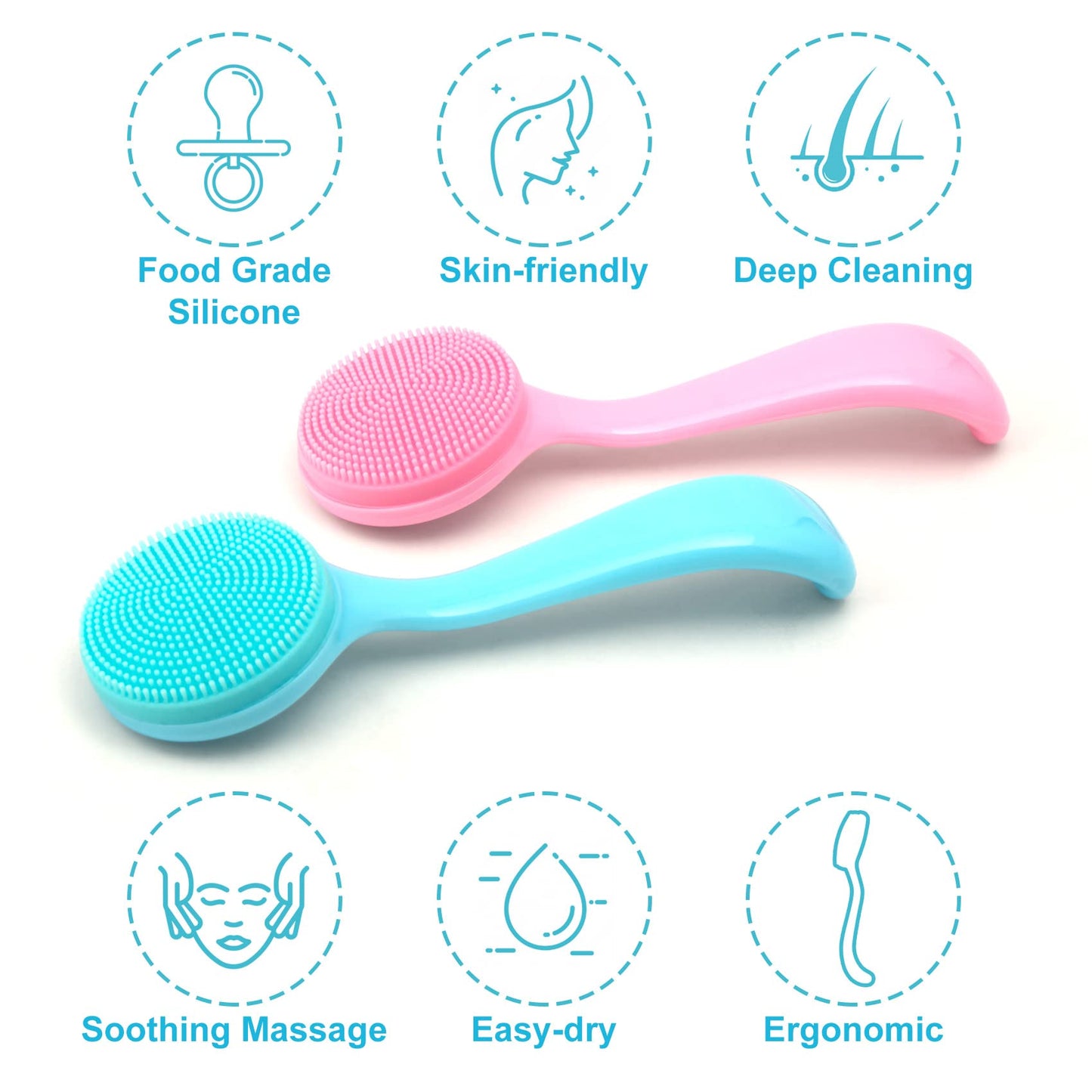 HINZIC 2 Pack Silicone Manual Facial Cleansing Brush, Skin Friendly Waterproof Face Cleaning Scrubber Exfoliator Cleanser for Blackheads Whiteheads