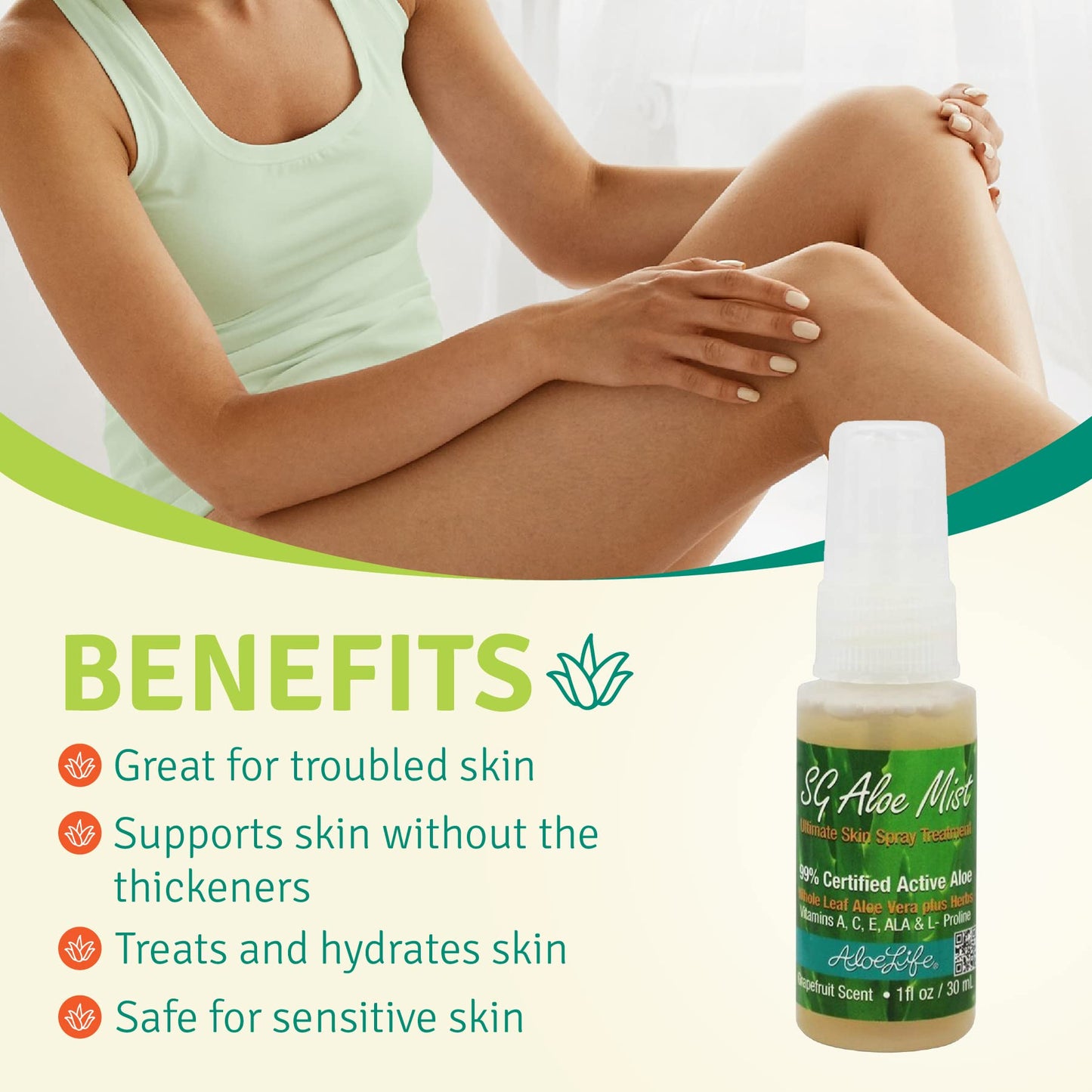 Aloe Life SG Aloe Mist Gel - Topical Skin Conditioner, Whole Leaf Aloe Vera Juice Concentrate, Contains Special Skin Actives, Vitamin A, C, & E, Helps